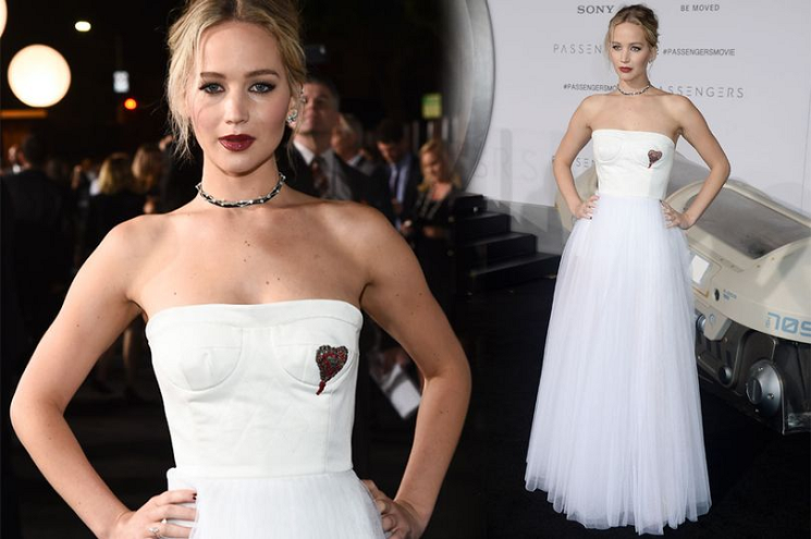 Stunning Jennifer Lawrence is a vision in white at the Passengers film premiere in Los Angeles