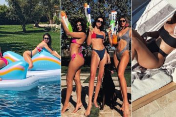 Kourtney Kardashian & Kendall Jenner don Skimpy Bikinis as they hang out Poolside on Memorial Day