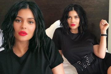 Kylie Jenner shows off sultry New Lip kit as she coquettishly poses across her bed in Black Dress