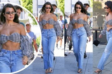 Kourtney Kardashian showcases her ample cleavage and sculpted abs in skimpy Crop Top