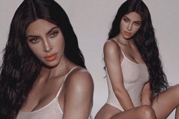 Kim Kardashian showcases her curves in nude bodysuit while promoting her KKW Beauty makeup line